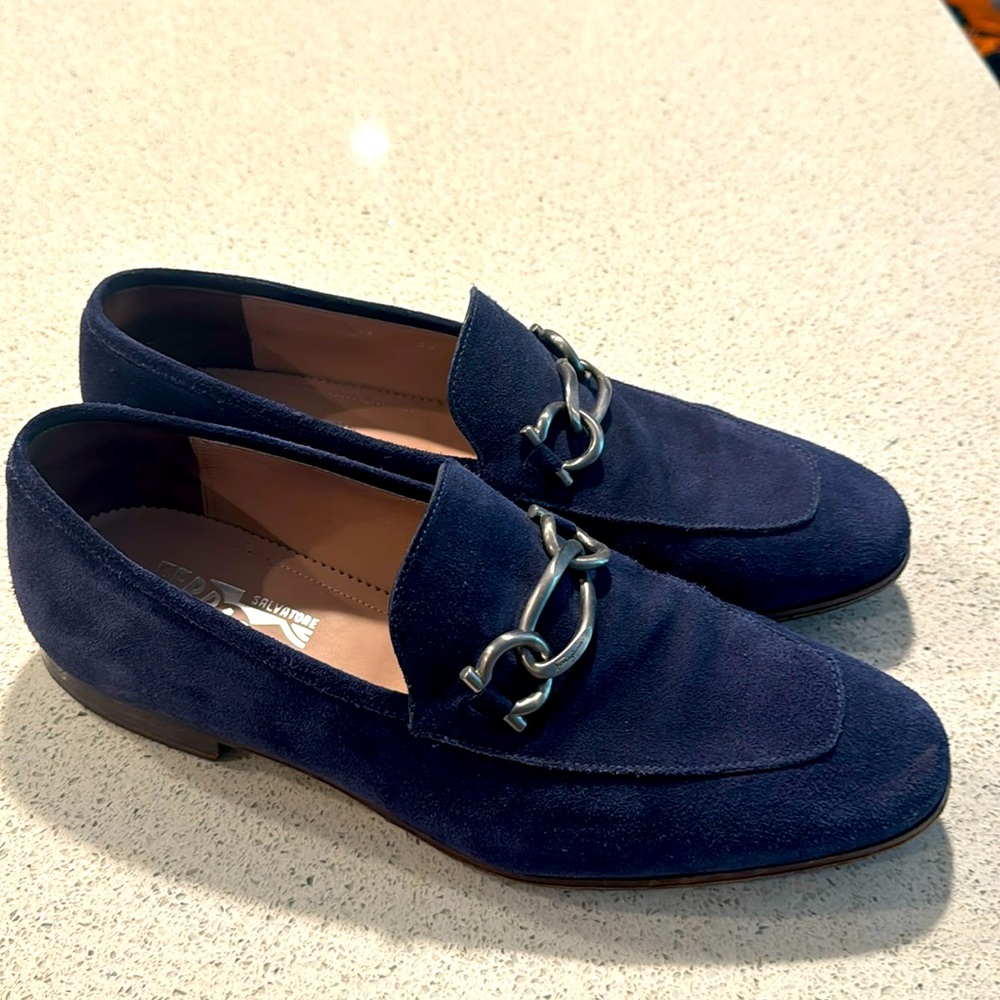 Men’s navy suede ferragamo loafer size 9eee